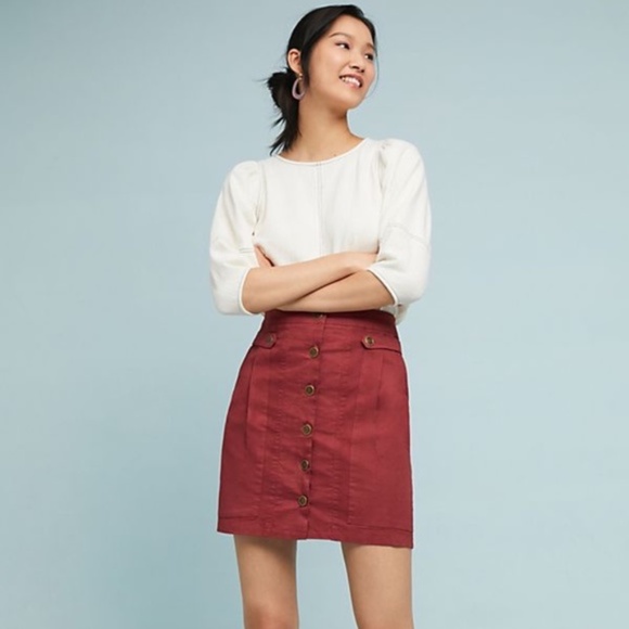 Anthropologie Amadi Red Buttoned Utility Skirt - Picture 1 of 6